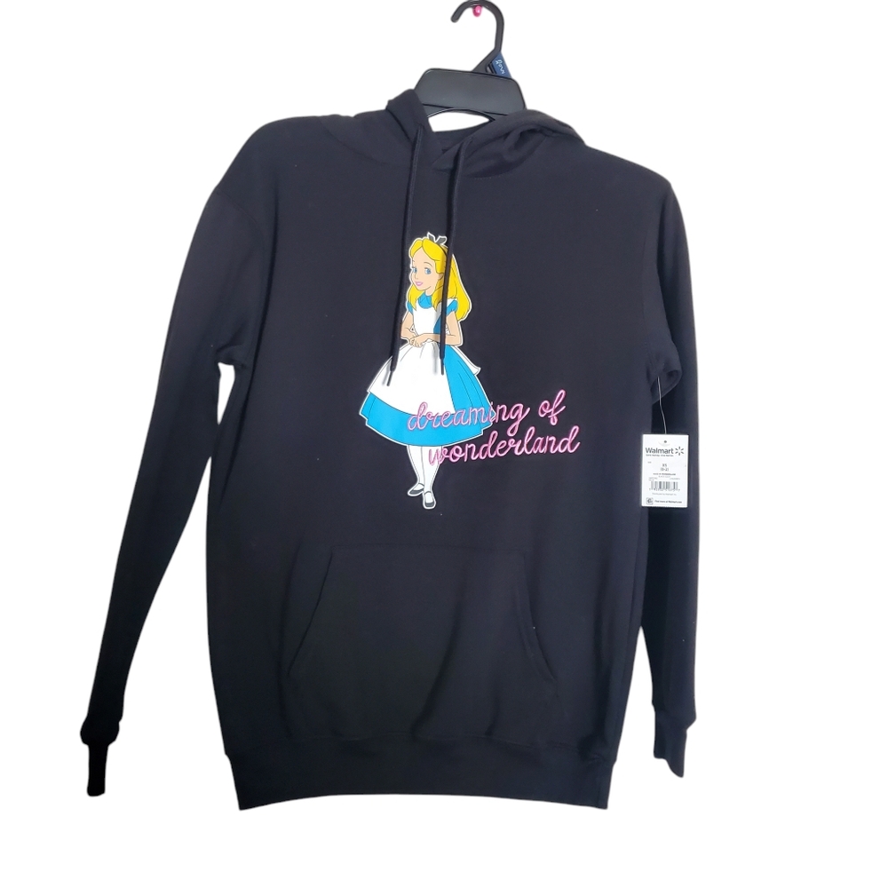 NWT Disney Alice in Wonderland‎ Black Graphic Embroidered Hoodie Womens XS